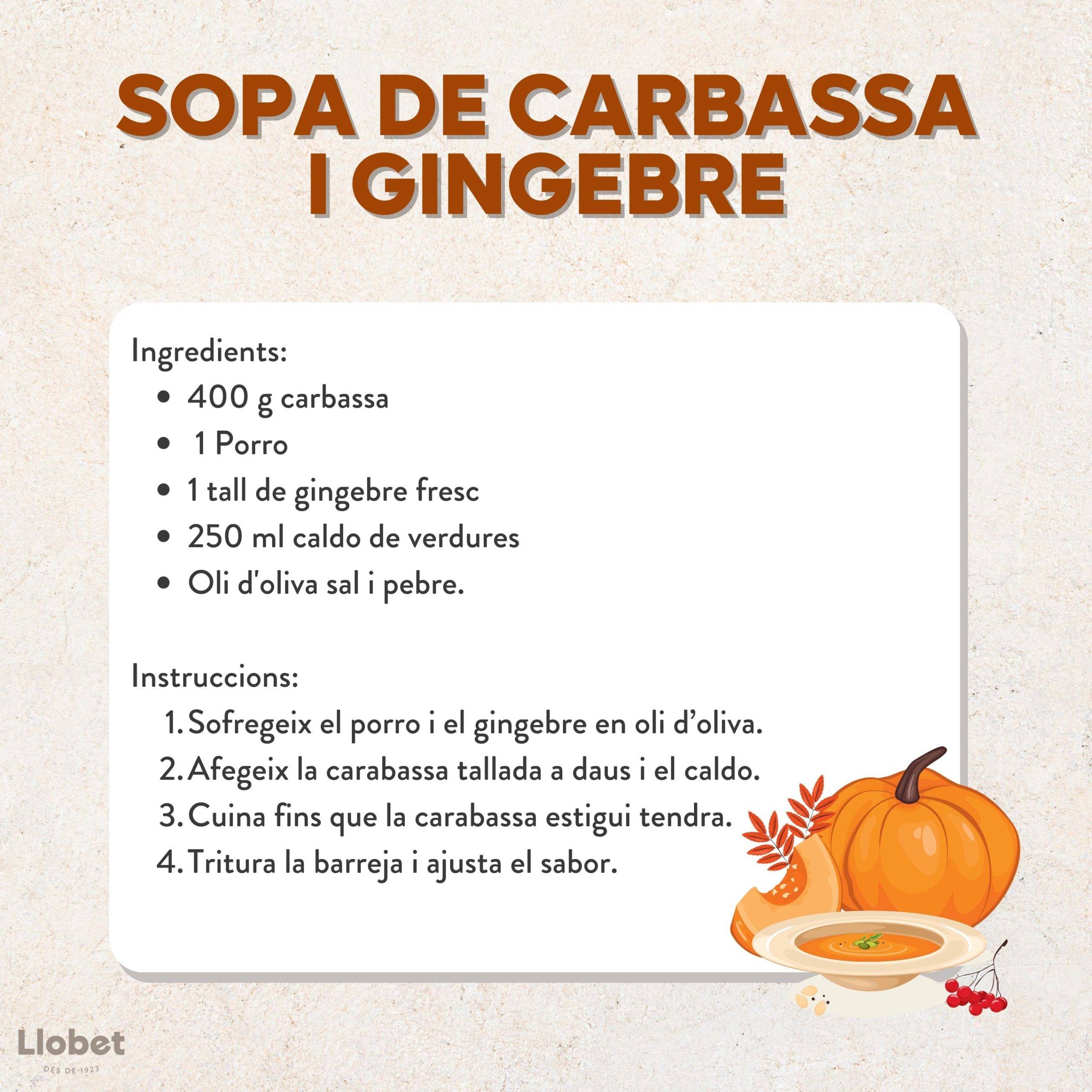 Recepta de Sopa de carbassa i gingebre